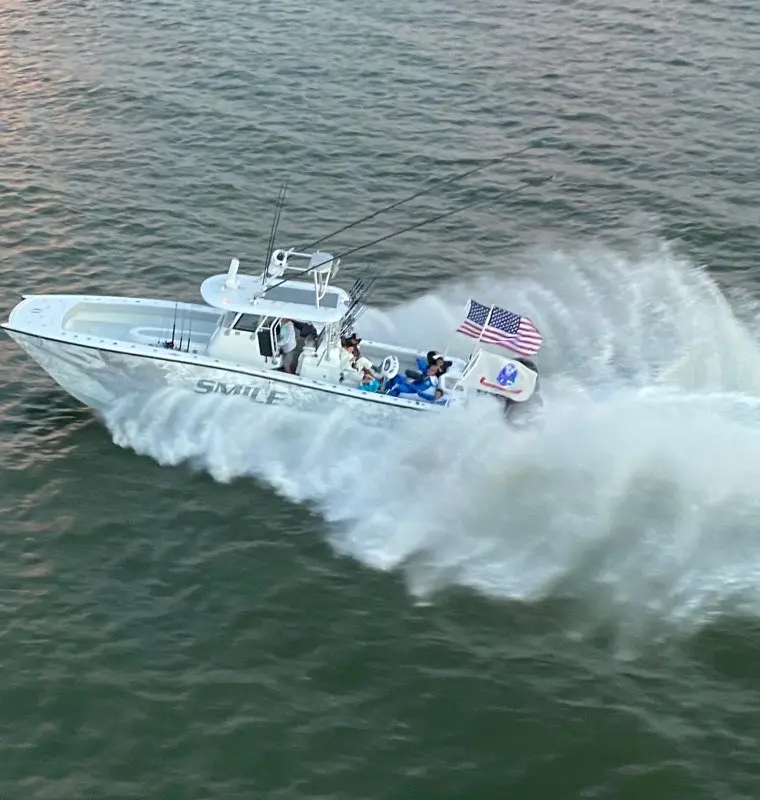 Fishing boat with american flag